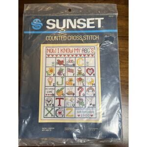 NEW Vintage 9”x12” ‘NOW I KNOW MY ABCs’ Counted Cross Stitch Kit #2970 by Sunset